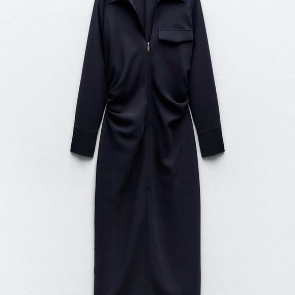 💙NWOT ZARA Navy ZIPPERED SHIRTDRESS SIZE S - Picture 3 of 11